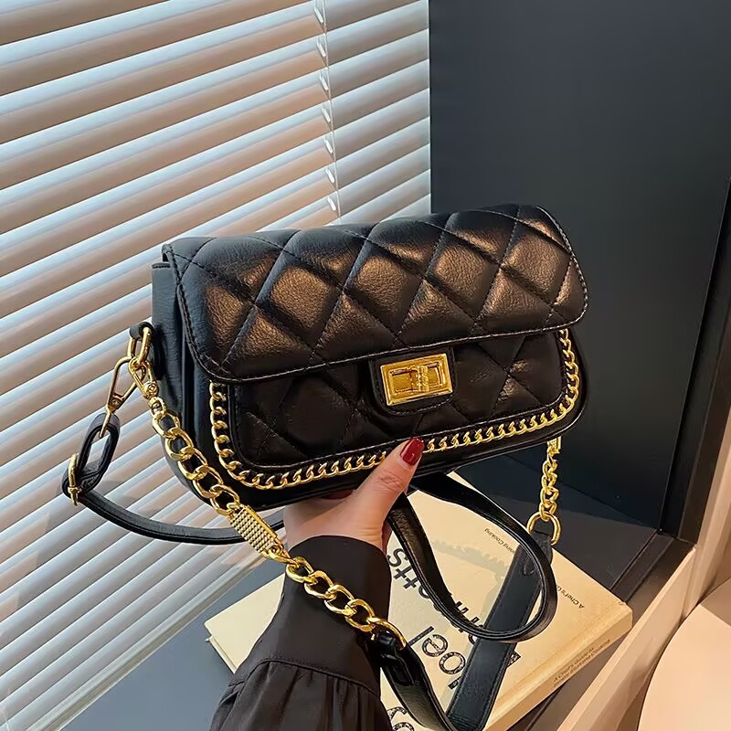 春夏新款双肩带多隔层菱格链条包源头正版