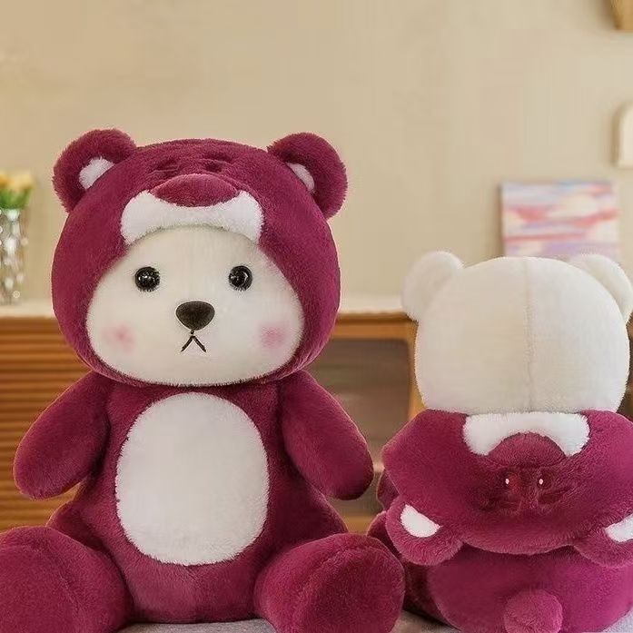 可爱红色史迪仔脱戴帽小熊变身熊玩偶生日礼物