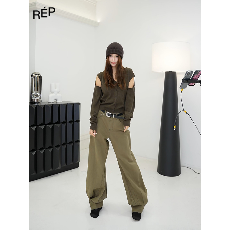 【5折现货】GIMAGUAS设计师品牌棕/黑色开口针织开衫（特价NO退换）