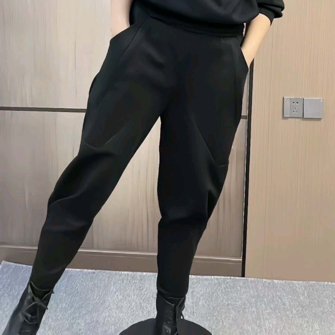 加绒大码显瘦百搭时尚气质黑色高腰宽松遮肉舒适休闲裤