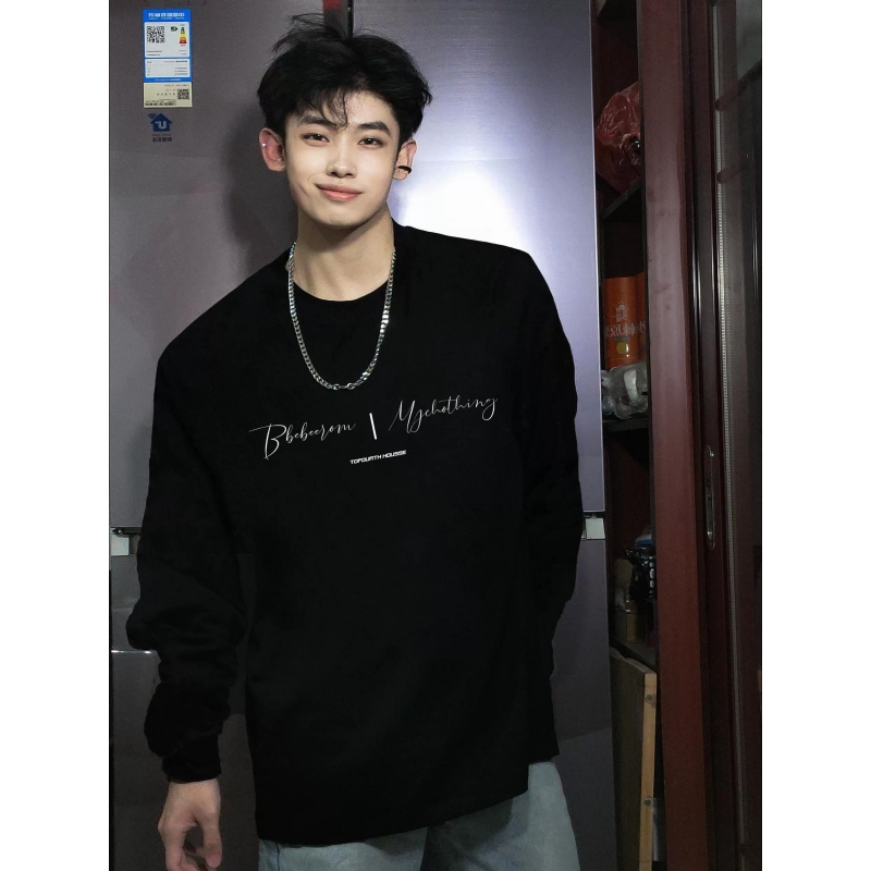 280g重磅纯棉长袖T恤男国潮牌美式简约字母印花秋冬季宽松宽松ins