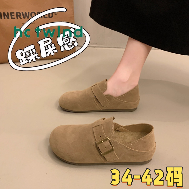 热风新款真皮勃肯鞋女2025秋季新款一脚蹬懒人鞋防滑软底孕妇鞋女