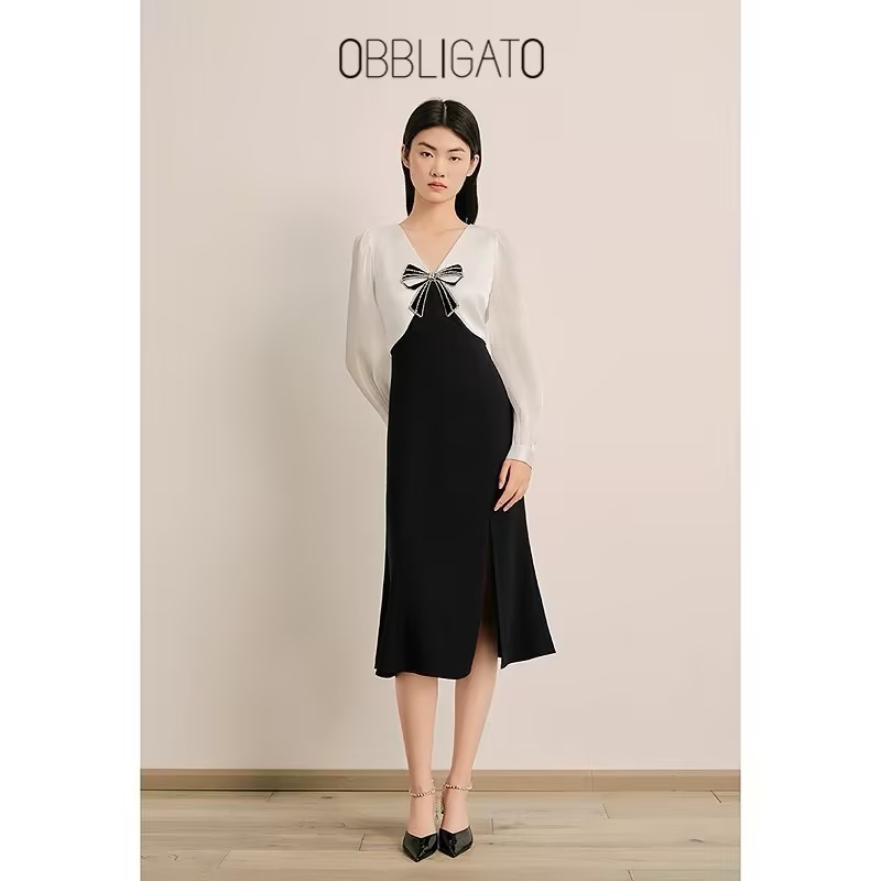 OBBLIGATO奥丽嘉朵专选2025春季新品假两件连衣裙1C65105060