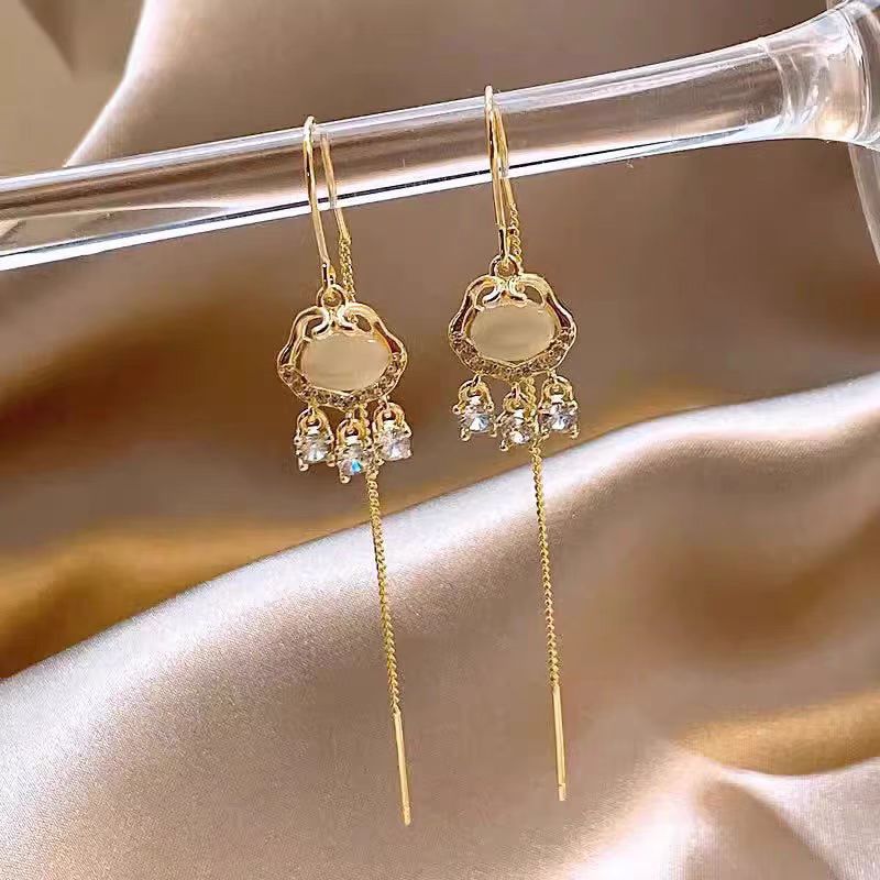 平安锁耳线女新款耳钉百搭时尚高级感长款流苏耳环耳饰小众