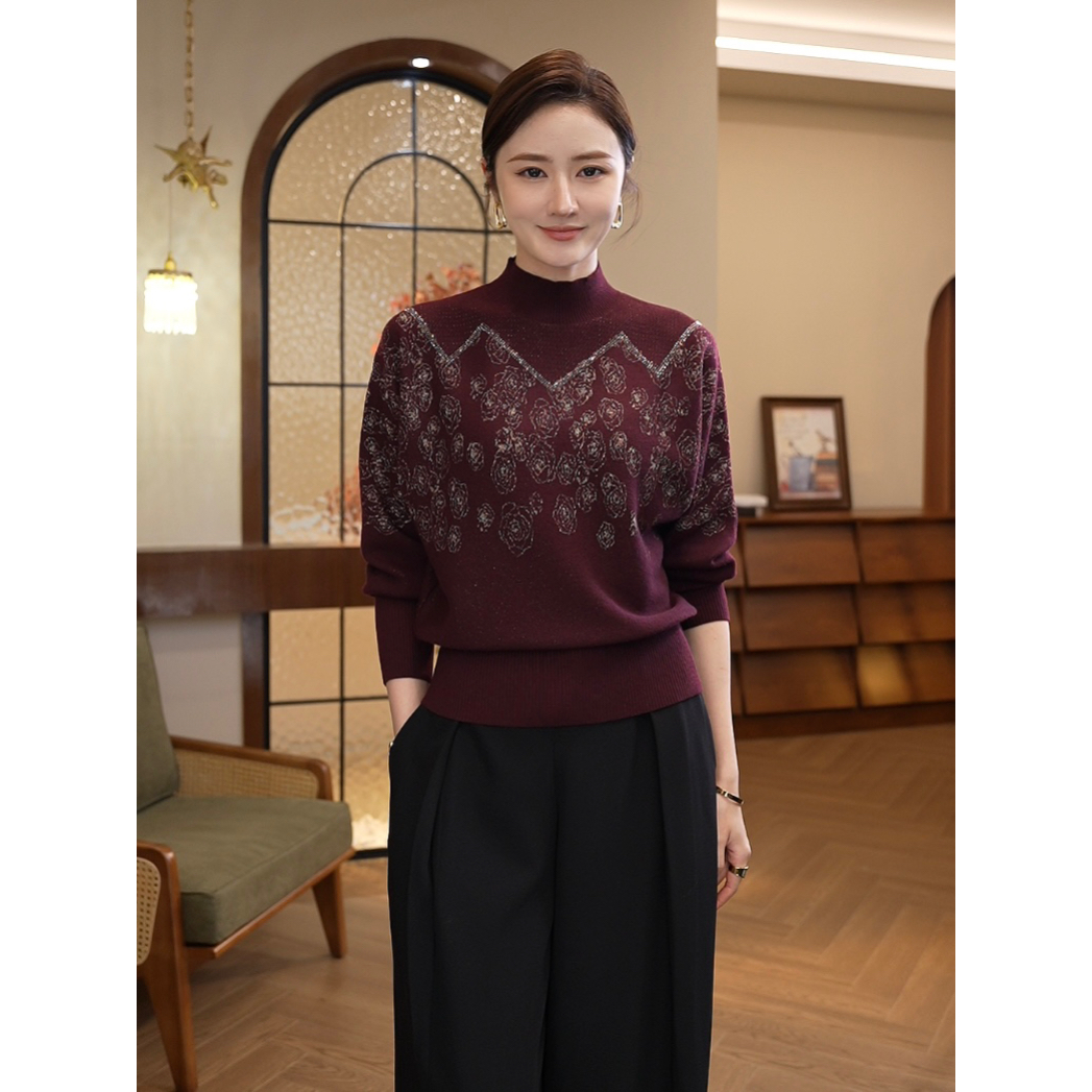 现货2026秋冬新款【LT-1247JR】醋酸天丝羊毛红色老钱软糯针织毛