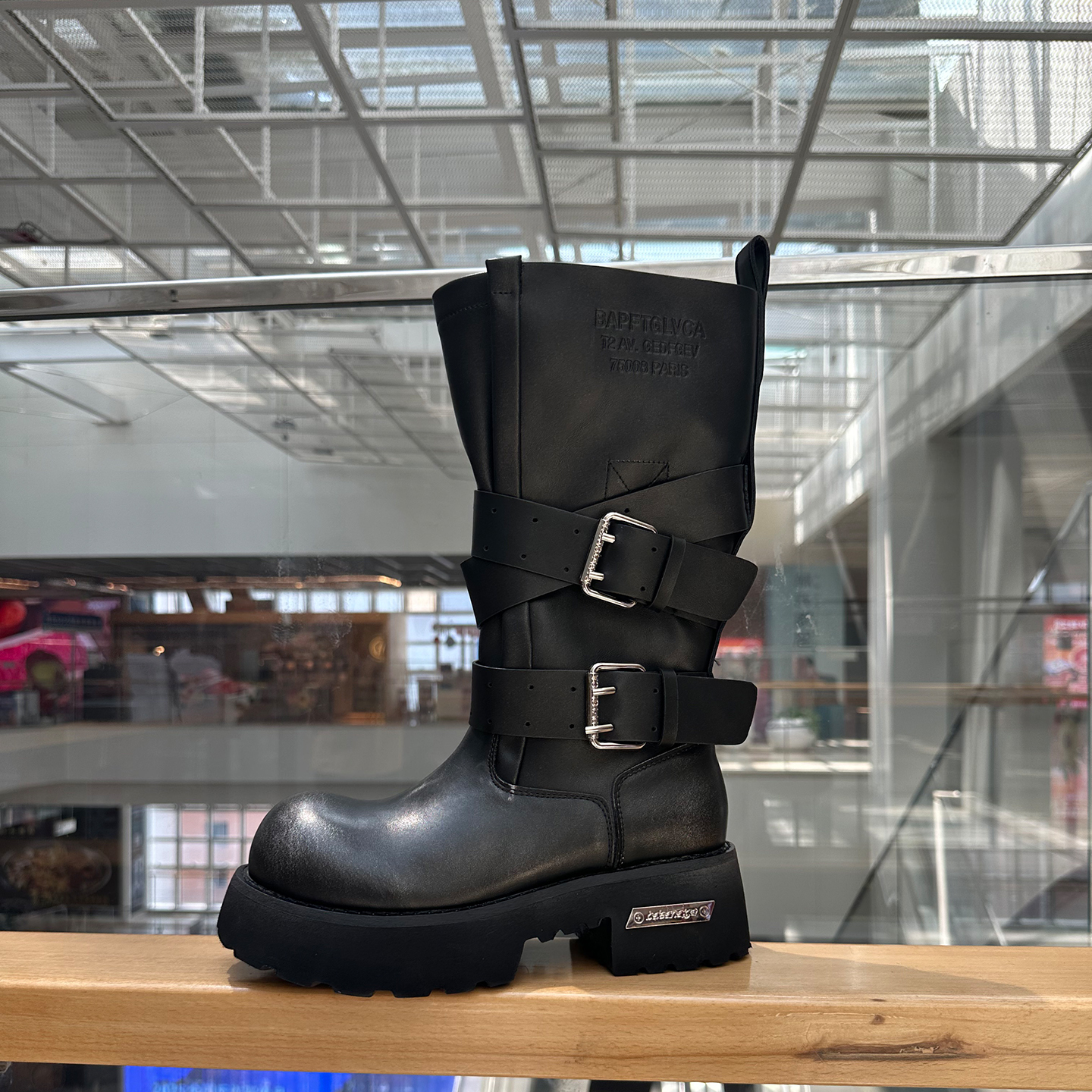 【巴黎战损毒液靴】厚底绑带中筒靴美式复古高街大头暗黑风机车靴女