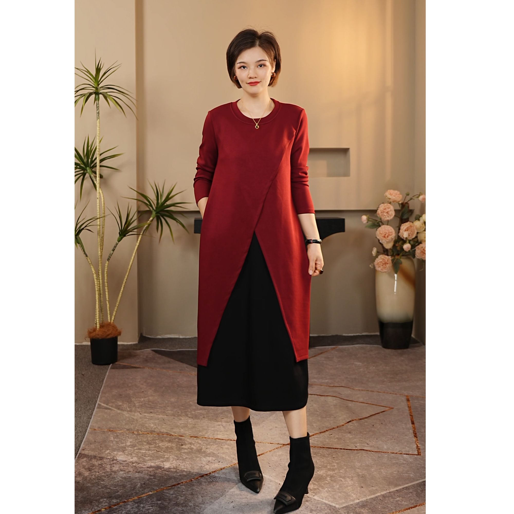 秋款假两件连衣裙长袖显瘦拼接时尚气质洋气秋季新款