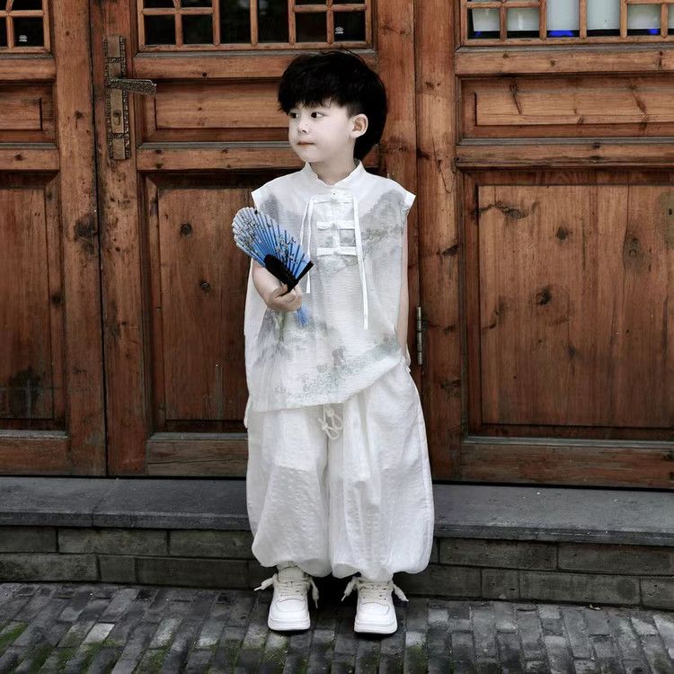男童汉服夏装薄款儿童新中式无袖风唐装痞帅小童盘扣古风装潮