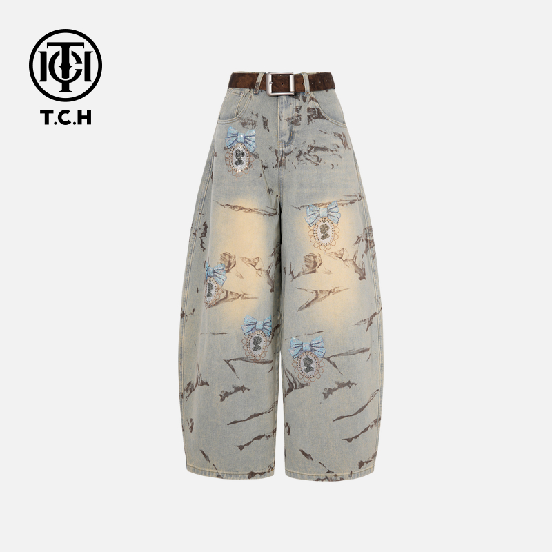 TCH私服烫钻工艺新时尚淑女百搭新潮流牛仔裤T75C20E5028轻奢tch