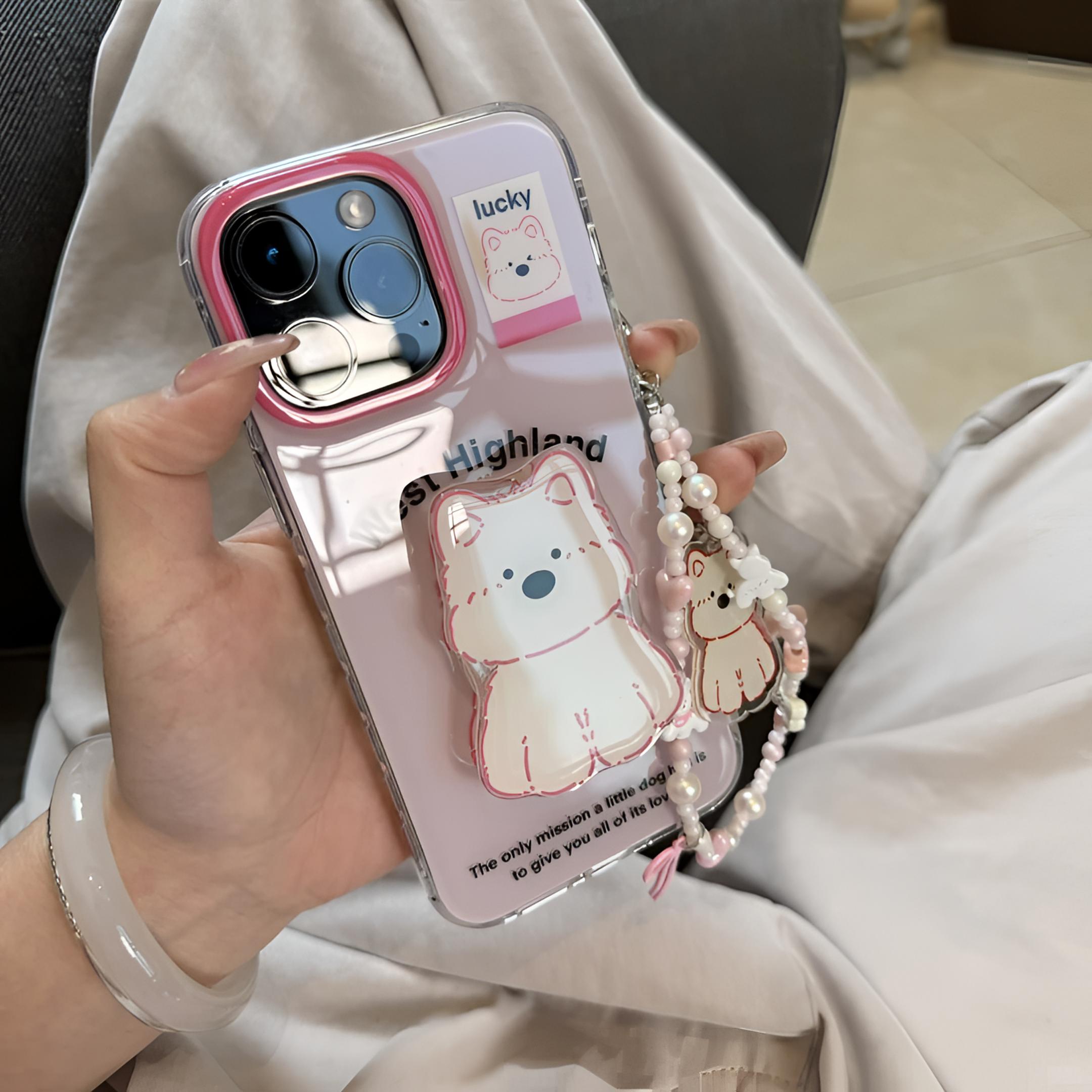 粉线条西高地适用苹果13/16/17promax手机壳VIVO华为OPPO小米15女