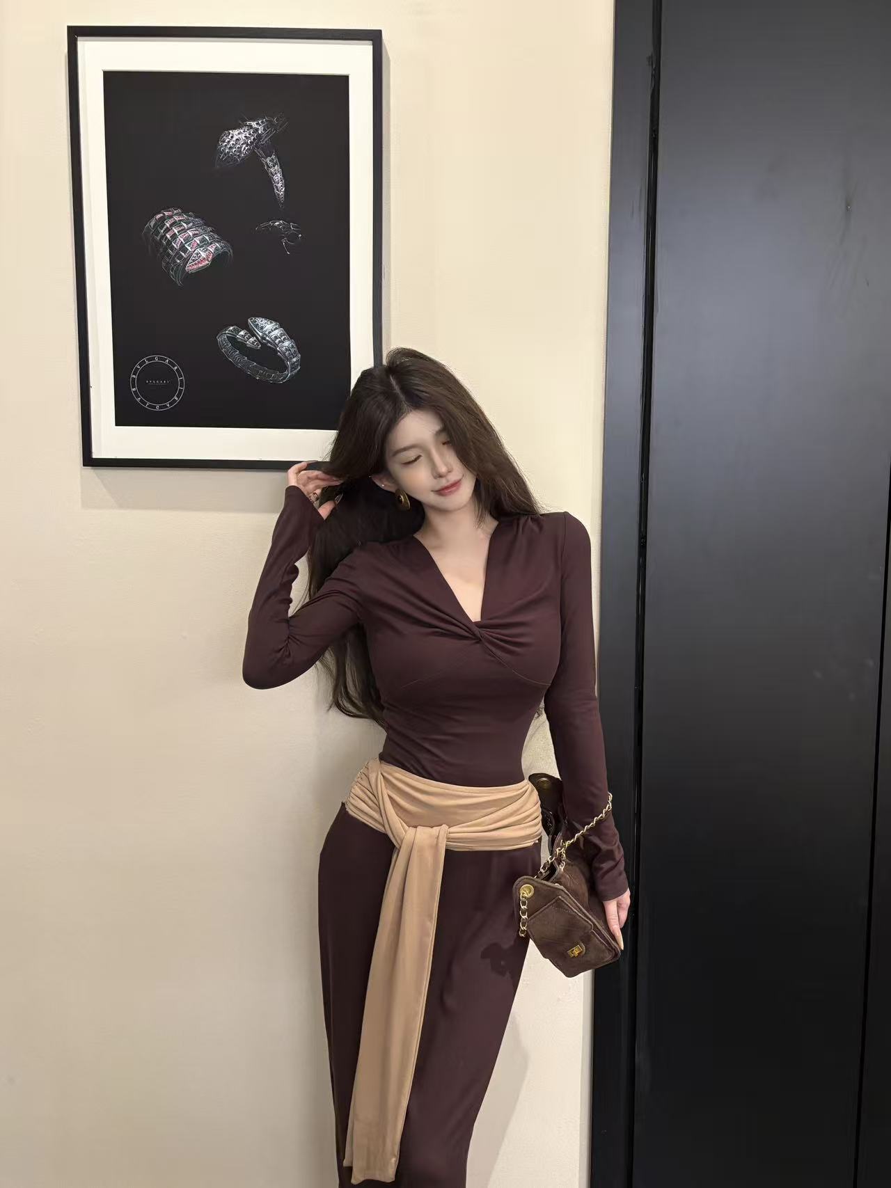 GUIDI GUDI【咖星球】休闲修身长袖半裙套装/黄加蓝