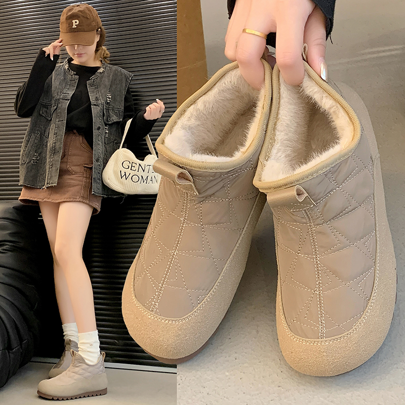 棉靴潮流风棉靴/毛靴冬季休闲风格子雪地靴纯色秋冬时尚百搭加绒