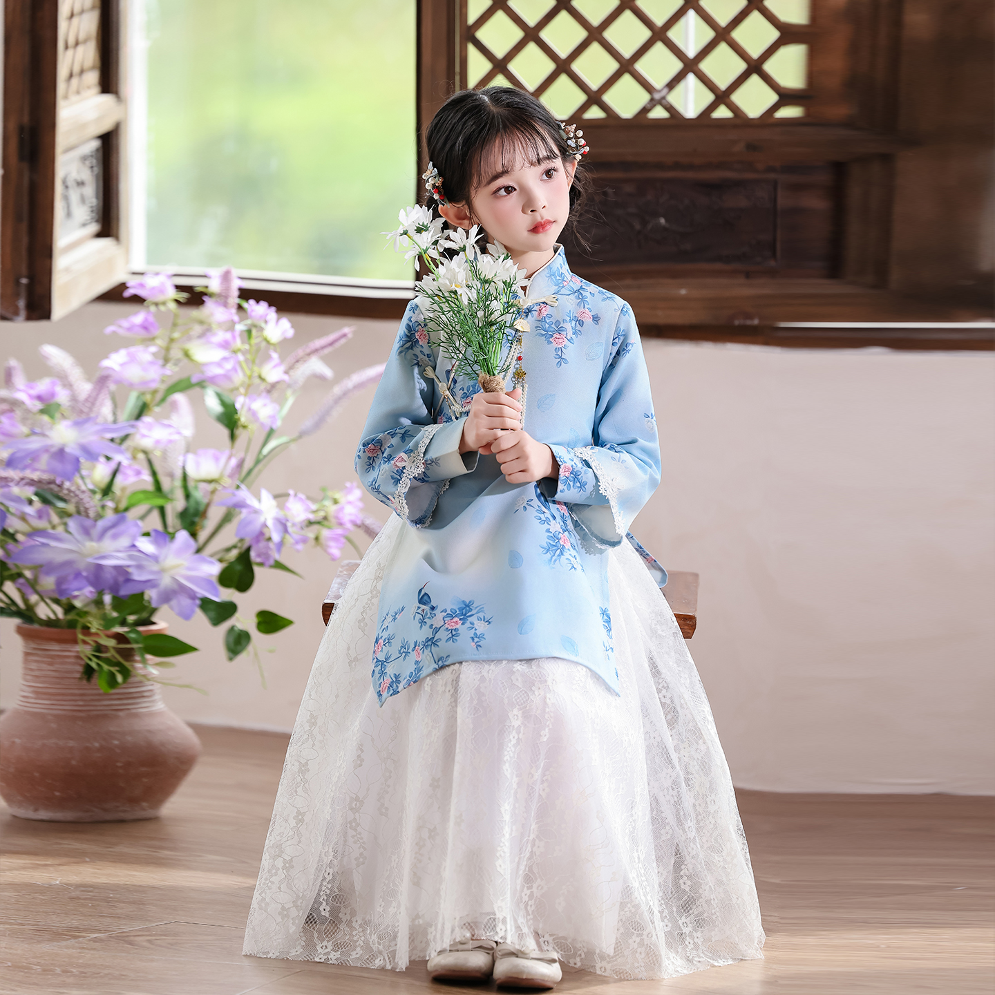 女童旗袍2025新款春秋儿童汉服古装连衣裙女孩国风唐装古风公主裙