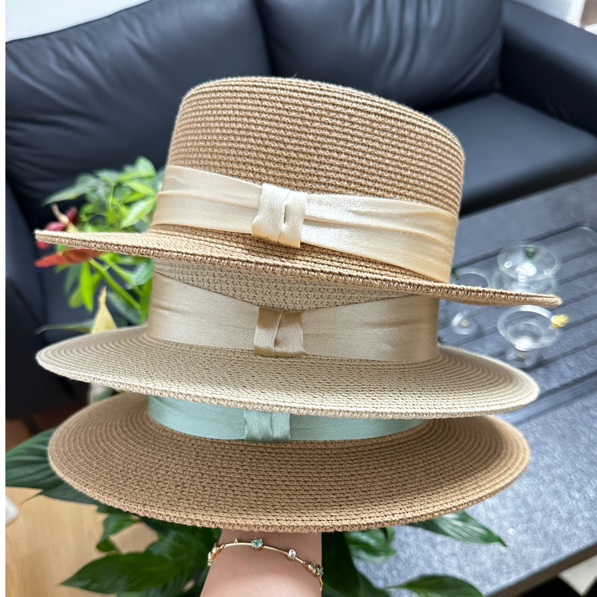 【亮带】帽子夏季草帽编英伦大帽檐遮阳帽织女礼帽海边度假平顶草帽