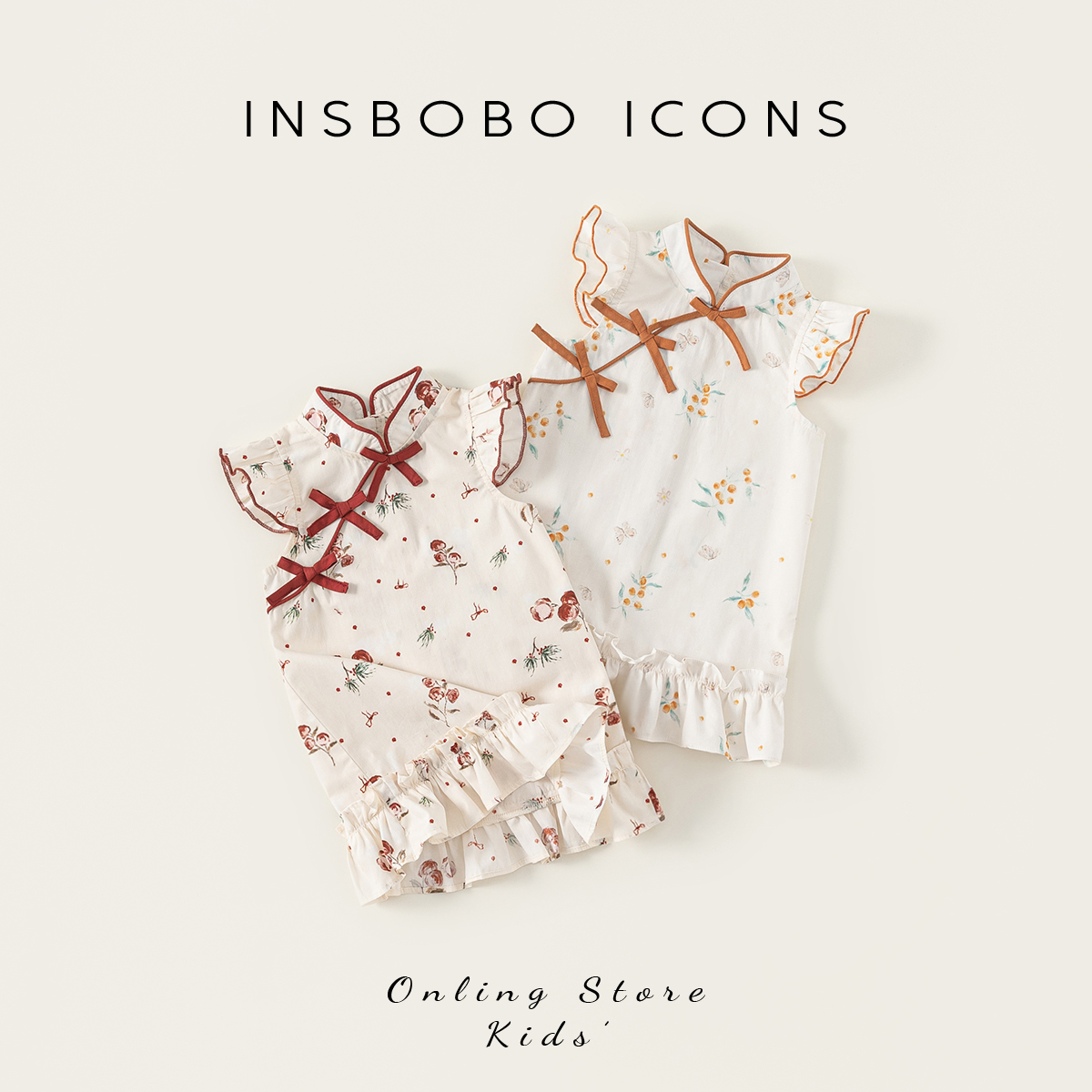 INSbobo宝宝公主裙夏季新品婴童裙子蝴蝶结满印花朵连衣裙XQ15051