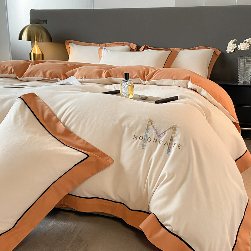 富安娜新款轻奢风高档纯棉四件套简约被套全棉床单床笠床上用品