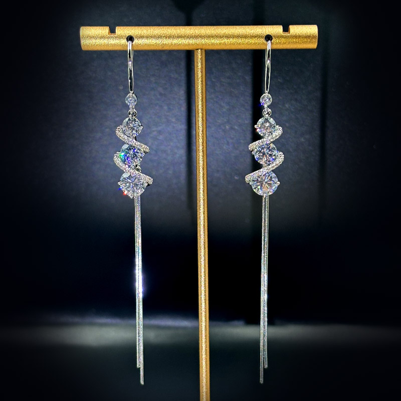 铜合金耳饰 超闪锆石长款流苏耳环女时尚气质小众设计高级感耳钩