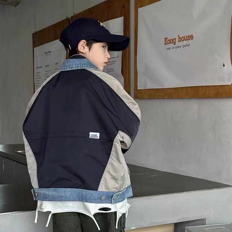 儿童牛仔潮流拼接牛仔儿童外套2024新款中大童时尚男孩韩版春秋