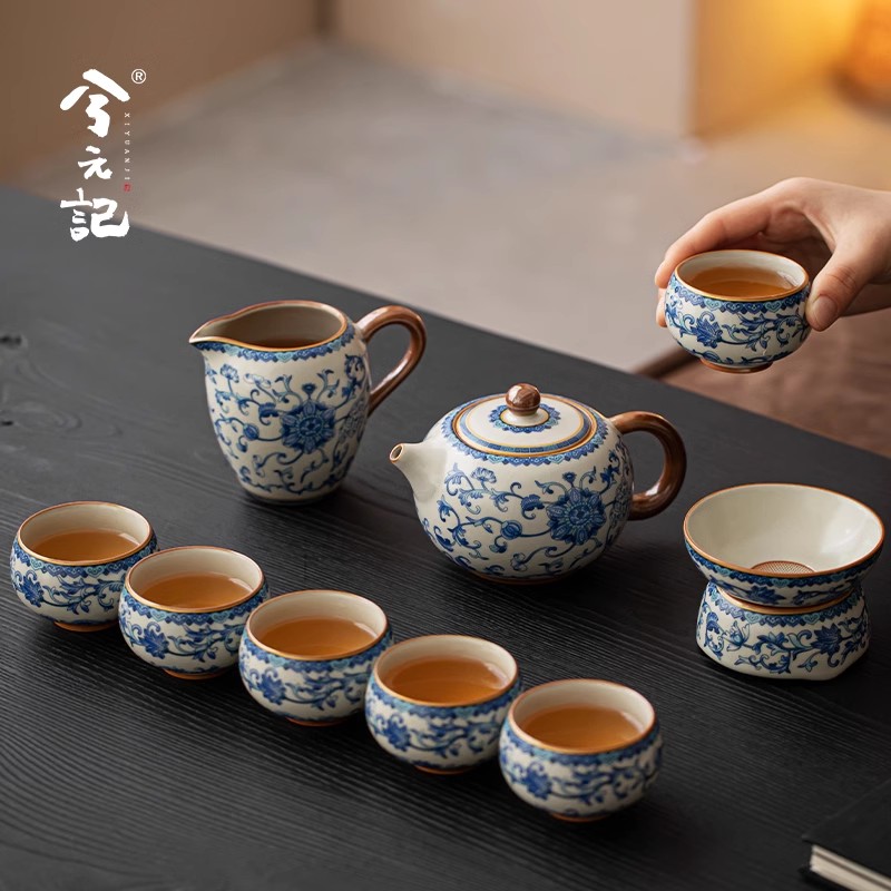 兮元记当代青花汝窑2025新款功夫茶具套装茶壶茶杯家用泡茶器具