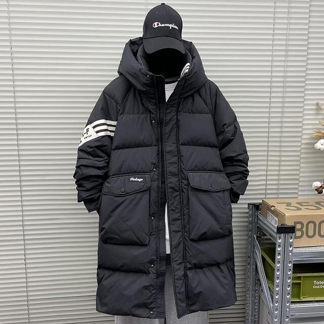 雅鹿优选条纹羽绒服男中长款青少年2024冬季新款加厚外套撞色潮牌