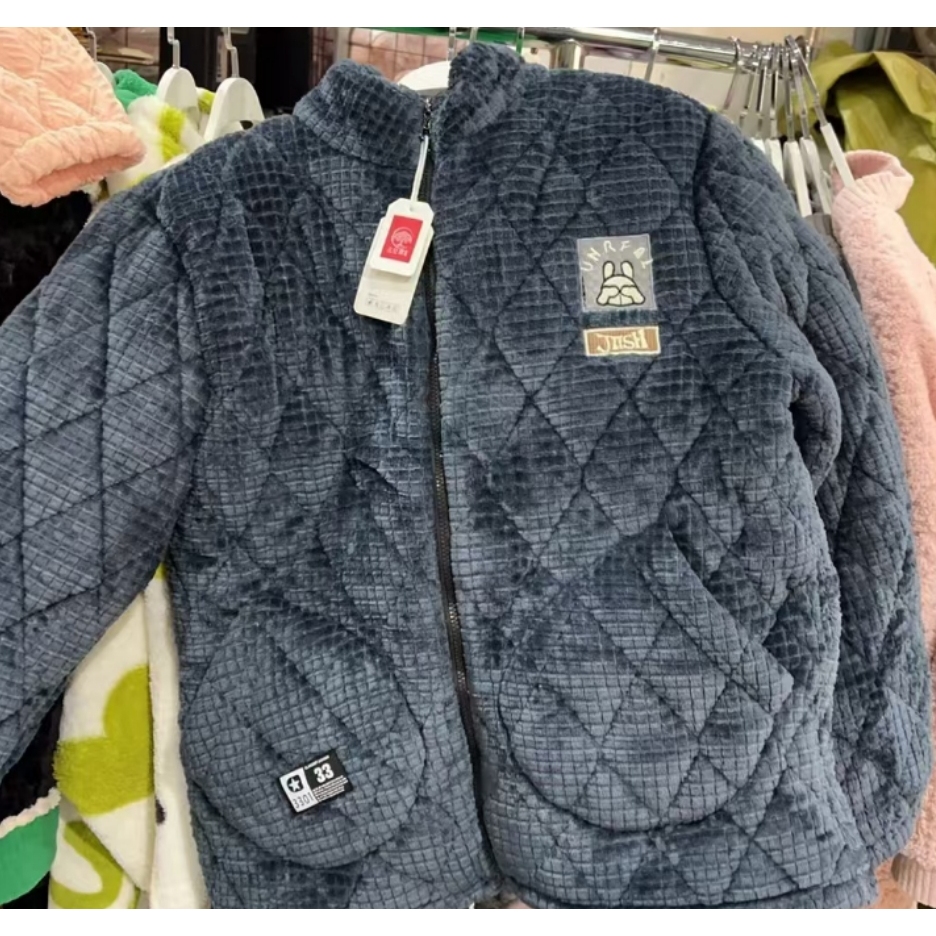 小方格夹棉立领可外穿家居服男士睡衣套装YR 2715