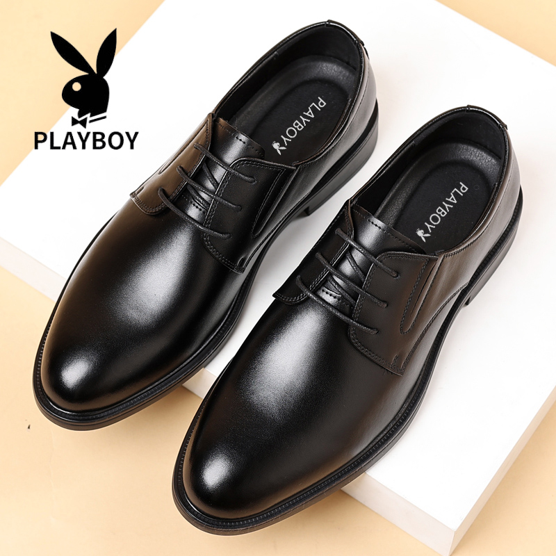 花花公子皮鞋男秋季新款英伦商务正装软底真皮透气休闲皮鞋结婚鞋