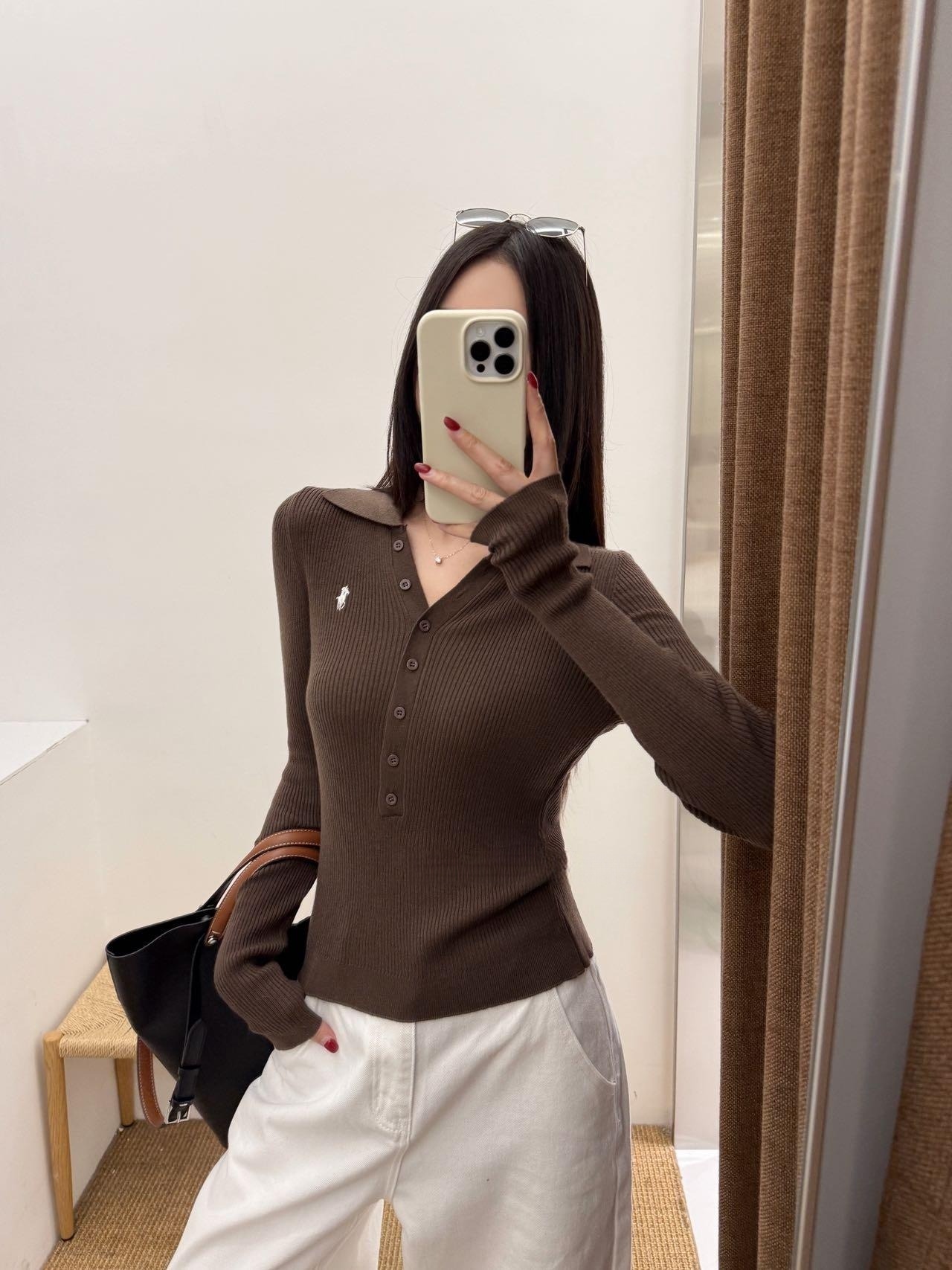 高级老钱风单排扣翻领毛针织衫女秋季新款百搭显瘦刺绣polo衫上衣