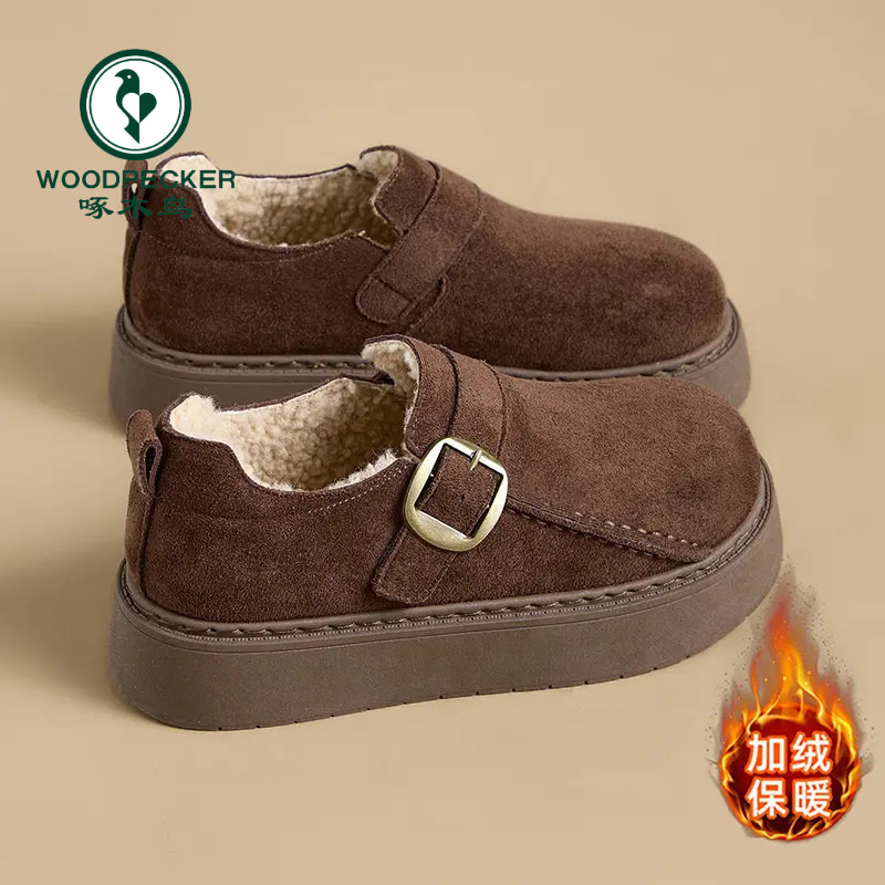 啄木鸟复古雪地短靴女百搭厚底勃肯鞋女2025新款冬季加绒保暖棉鞋