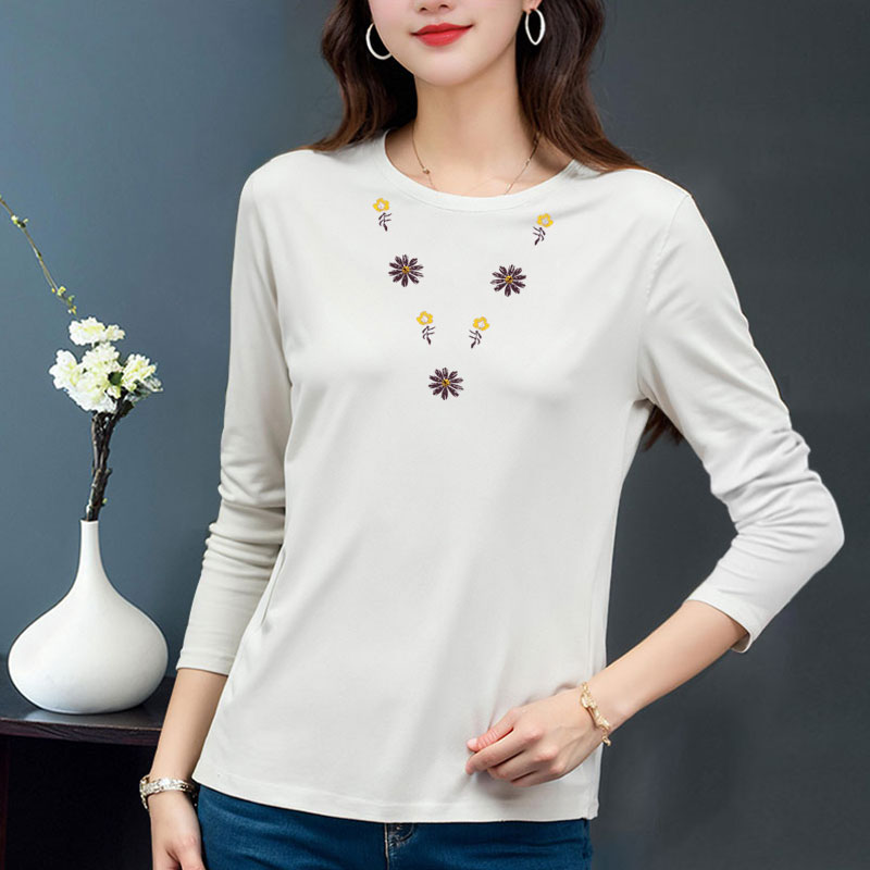 纯棉长袖t恤女早秋2025新款印花百搭春秋打底衫女装内搭全棉上衣