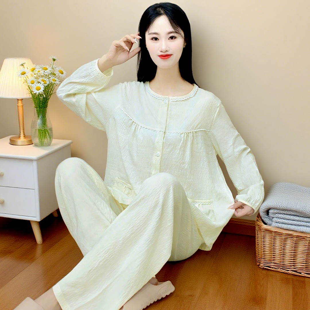 2025新款睡衣女春秋季长袖无胸垫纯云朵棉可外穿家居服两件套Y171