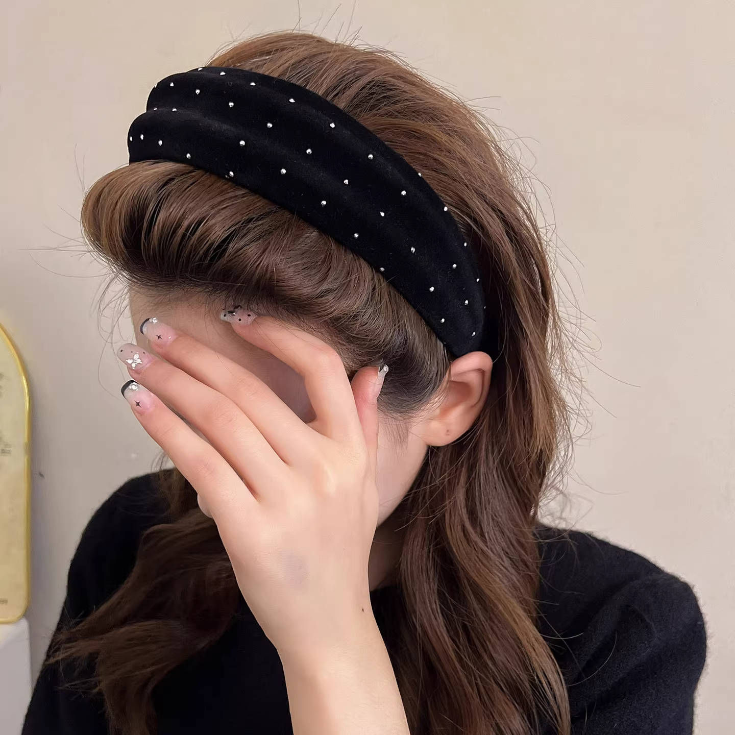 2025秋冬新款满天星丝绒宽边发箍外出气质百搭高颅顶头箍发卡发饰