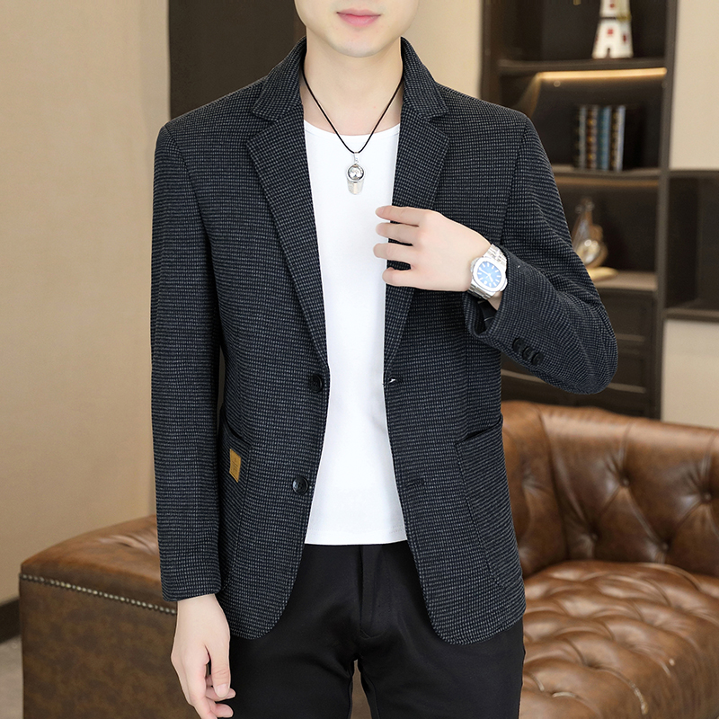 高档西服男外套千鸟格新款韩版潮流时尚单西上衣修身百搭格子便西