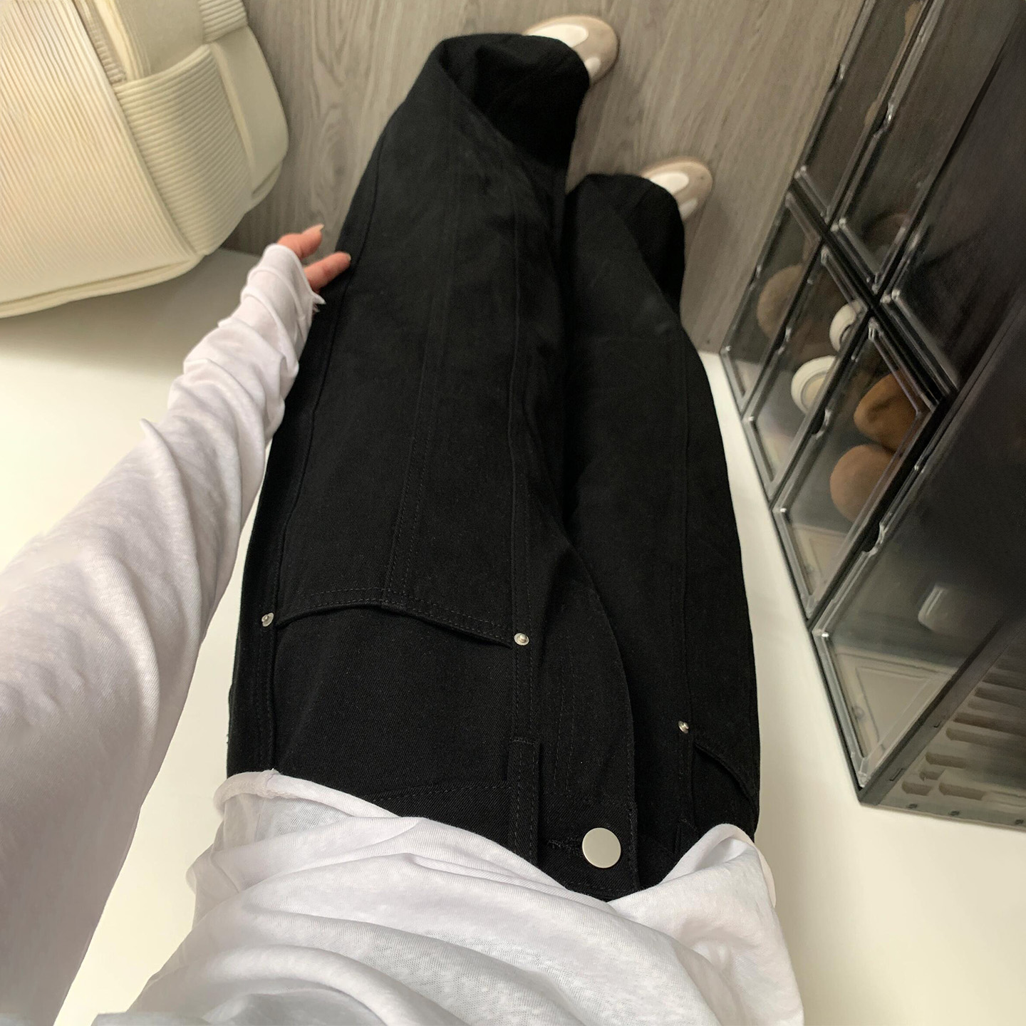 设计感黑色直筒裤女2025早秋大码胖mm梨形身材显瘦宽松阔腿牛仔裤