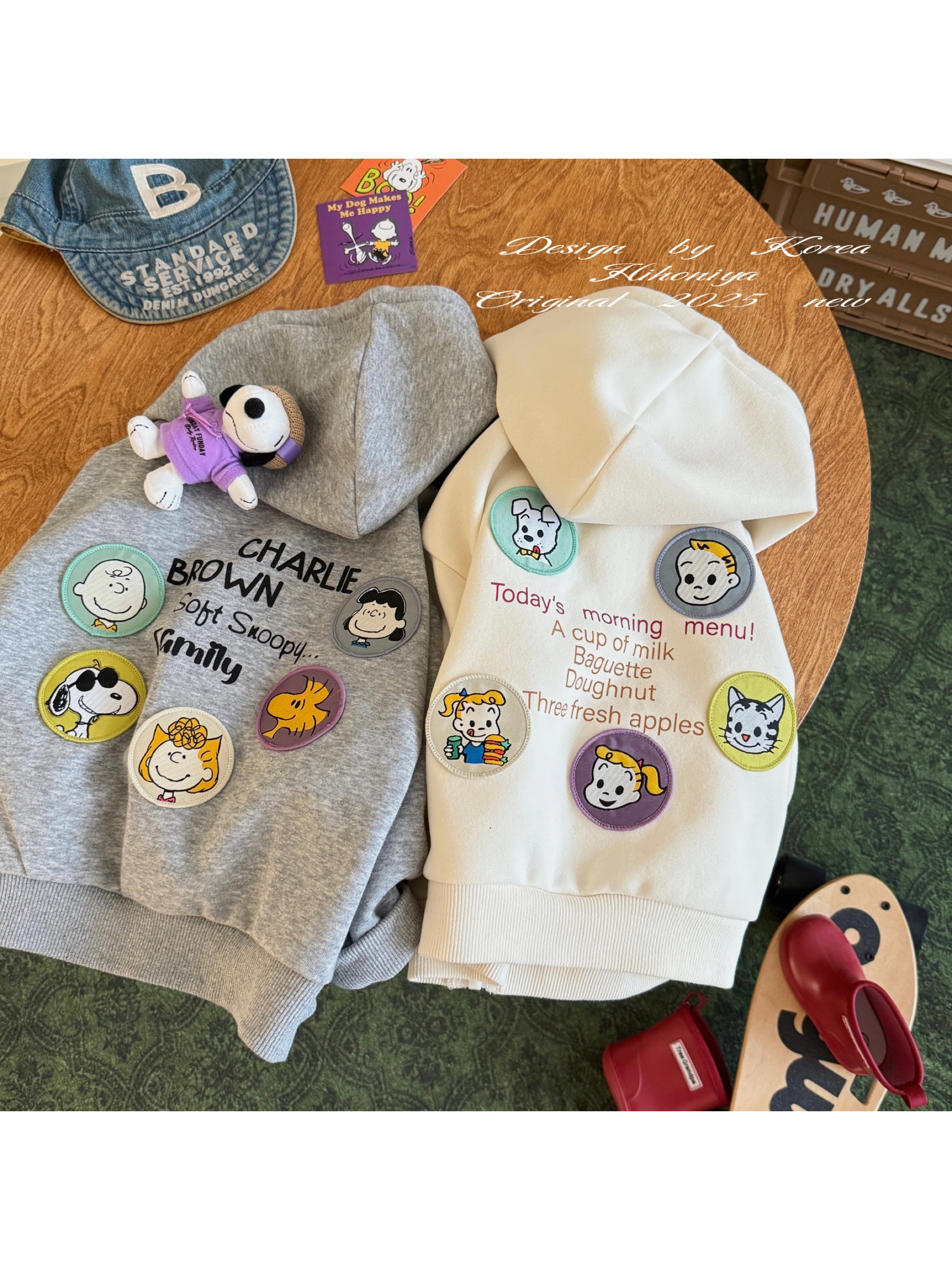 Q【原田史努比】七Hihoniya~2025秋季亲子卡通徽章潮牌连帽韩版外套