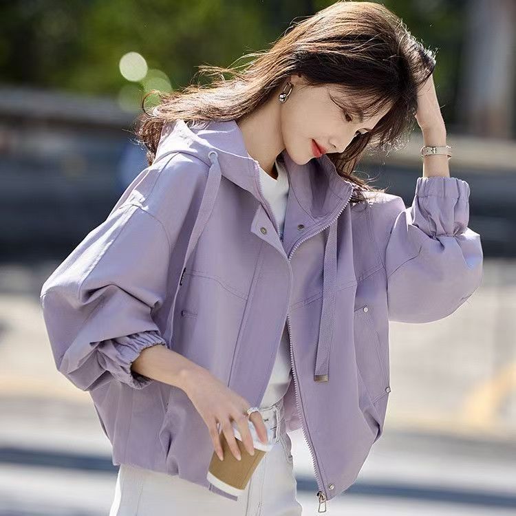 短款连帽通勤外套女2025年新款春秋款小个子宽松休闲时尚夹克上衣