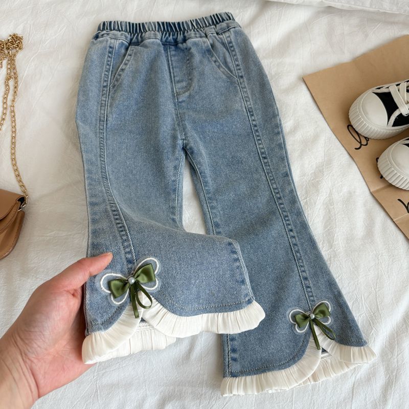 【热推爆款】女童牛仔裤2025新款时尚春秋薄款喇叭裤洋气好看女宝春
