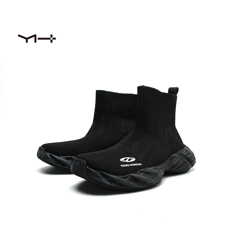 25331透气中筒4cm鞋跟高度防滑弹力靴秋季黑色沙丘废土风袜子鞋