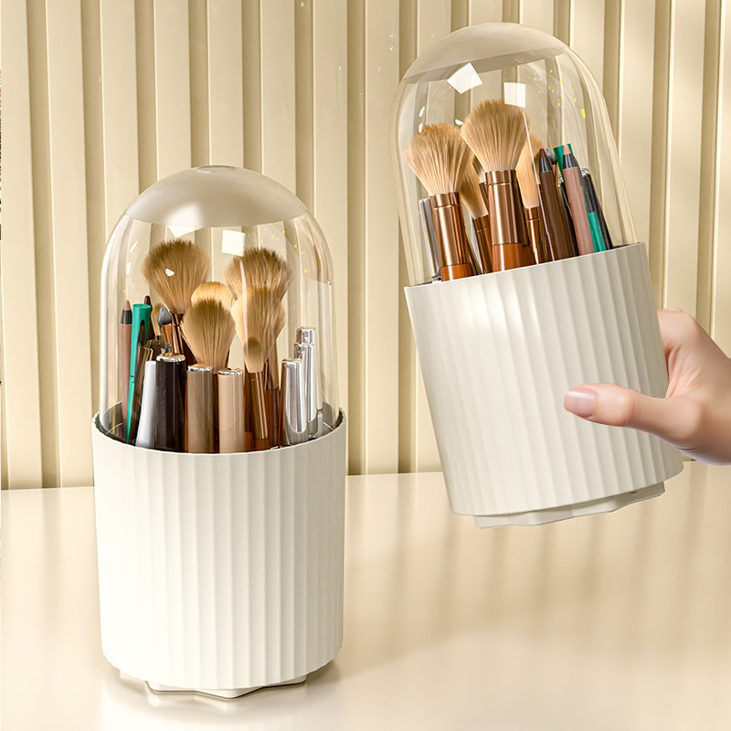 桌面旋转化妆盒防尘化妆刷收纳筒梳妆台笔筒口红眼影收纳盒ZZZ