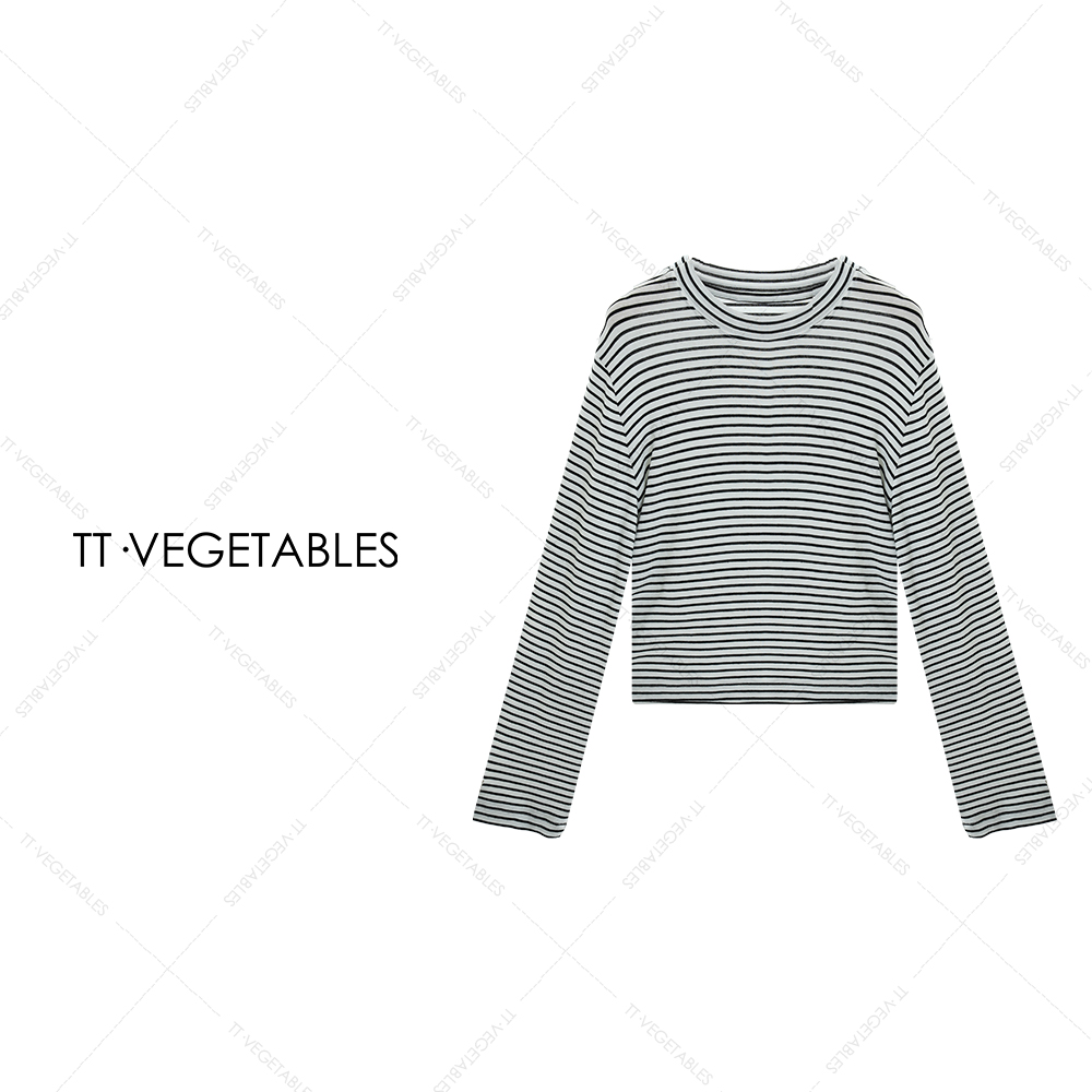 噢芬/小个子【迷环】长袖条纹上衣显瘦气质圆领T恤522049