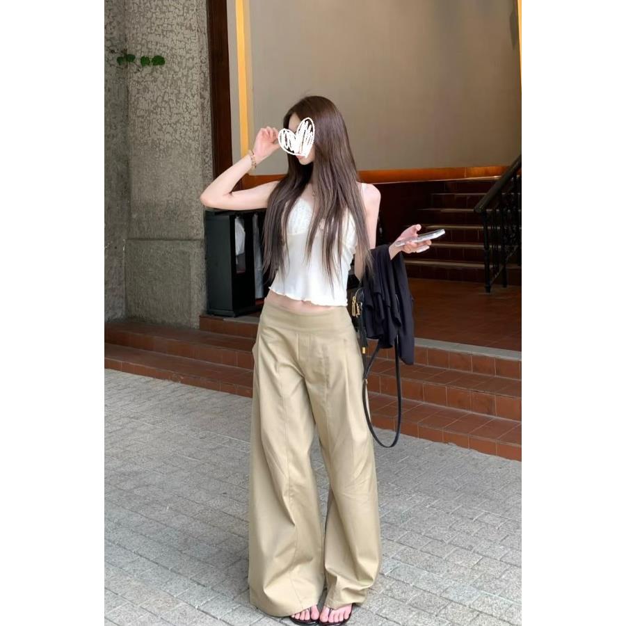 夏季显瘦百搭设计感慵懒风直筒卡其宽松阔腿裤时尚通勤休闲长裤女