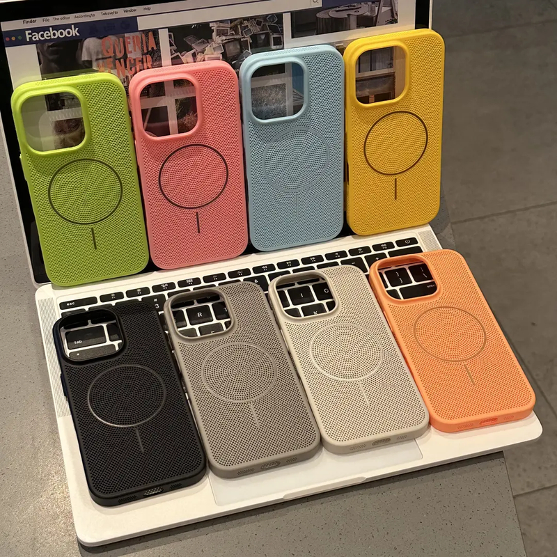 磁吸洞洞细圈透气防摔适用于苹果13Pro华为小米15散热磁吸手机壳