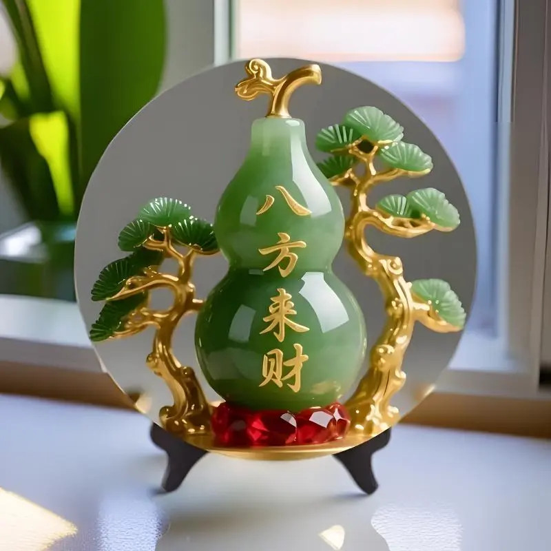 八方来财招财客厅摆件家用旺宅转运桌面翠玉葫芦摆台居家玄关摆台