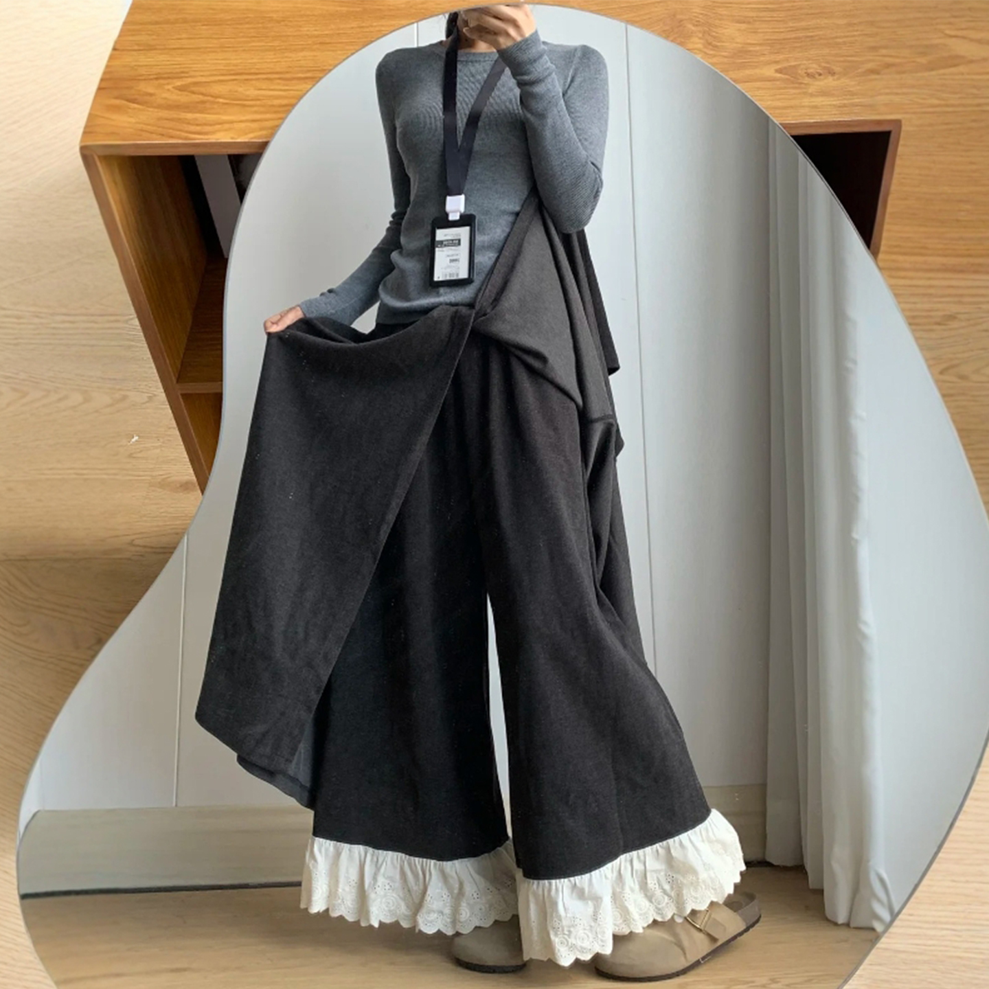 今年流行梧桐裤裙裤假两件大码女胖mm慵懒风宽松时尚复古阔腿裙裤