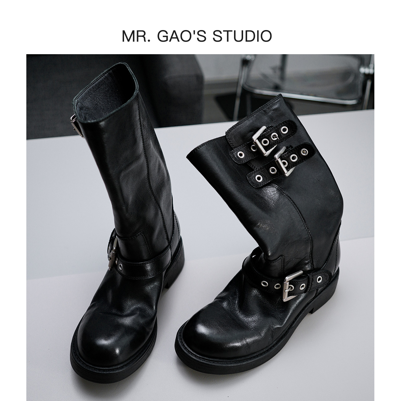 25新款高定版厚底中筒骑士靴时尚圆头单靴百搭真皮秋冬时装女靴