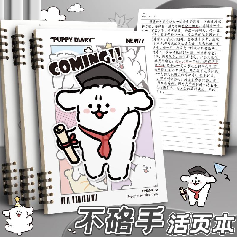 活页笔记本高颜值ins可爱小狗半透明PP版封面可拆卸不硌手活页本B