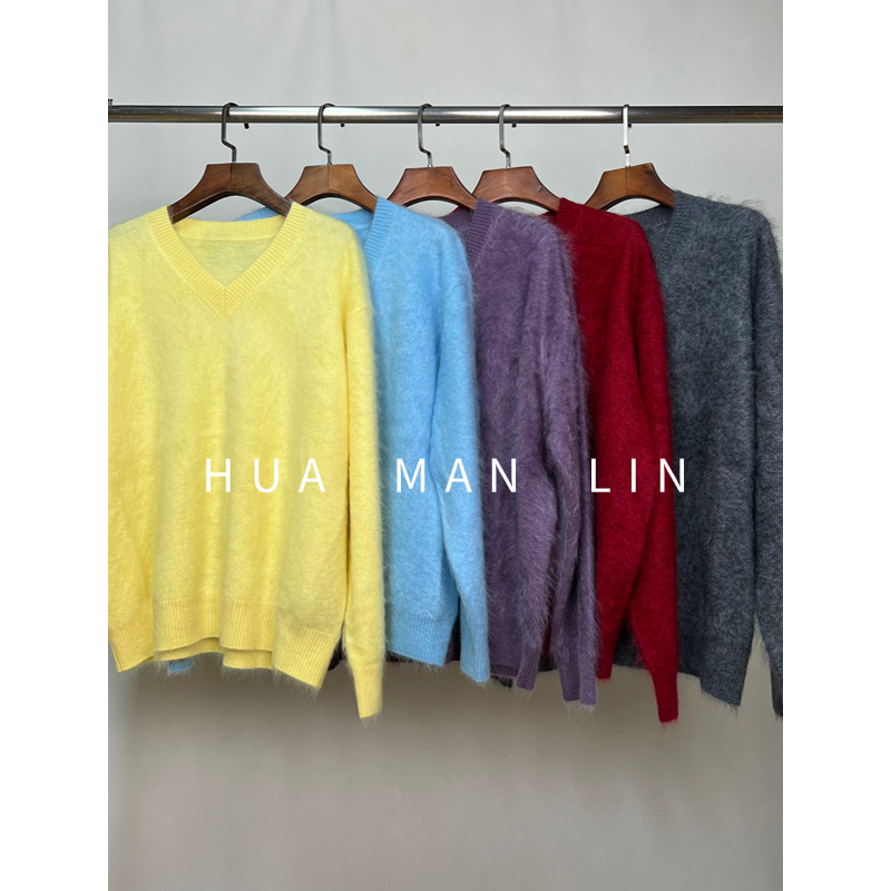 【花满林】五色V领山羊绒拉毛净版上衣58088【308克左右】