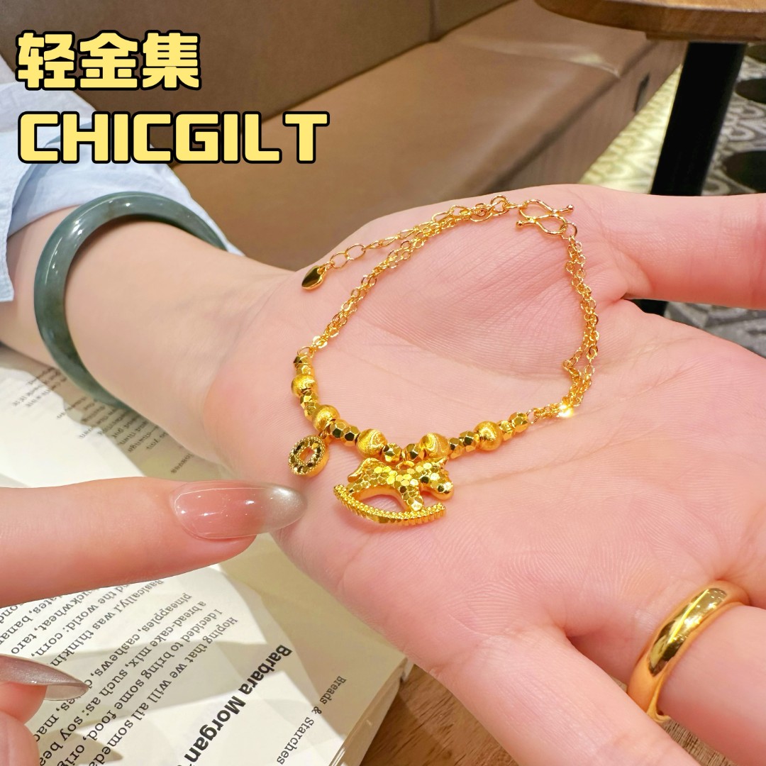 铜合金项链 爆闪碎冰冰马上有钱金色木马小马铜钱手链叠戴高级女