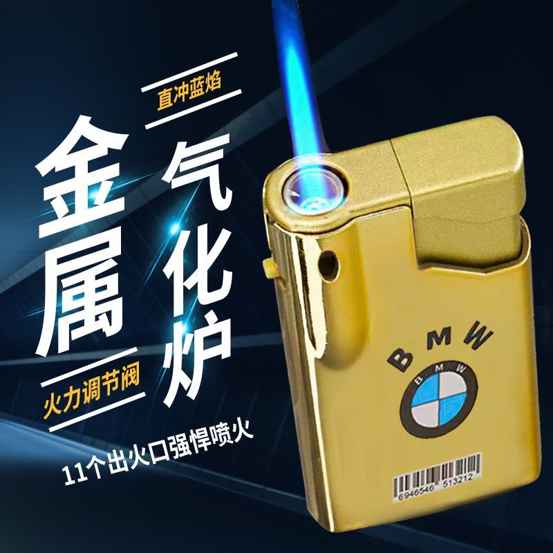 新款金属车标可充气直冲防风打火机定制印字耐用家用一次性批发