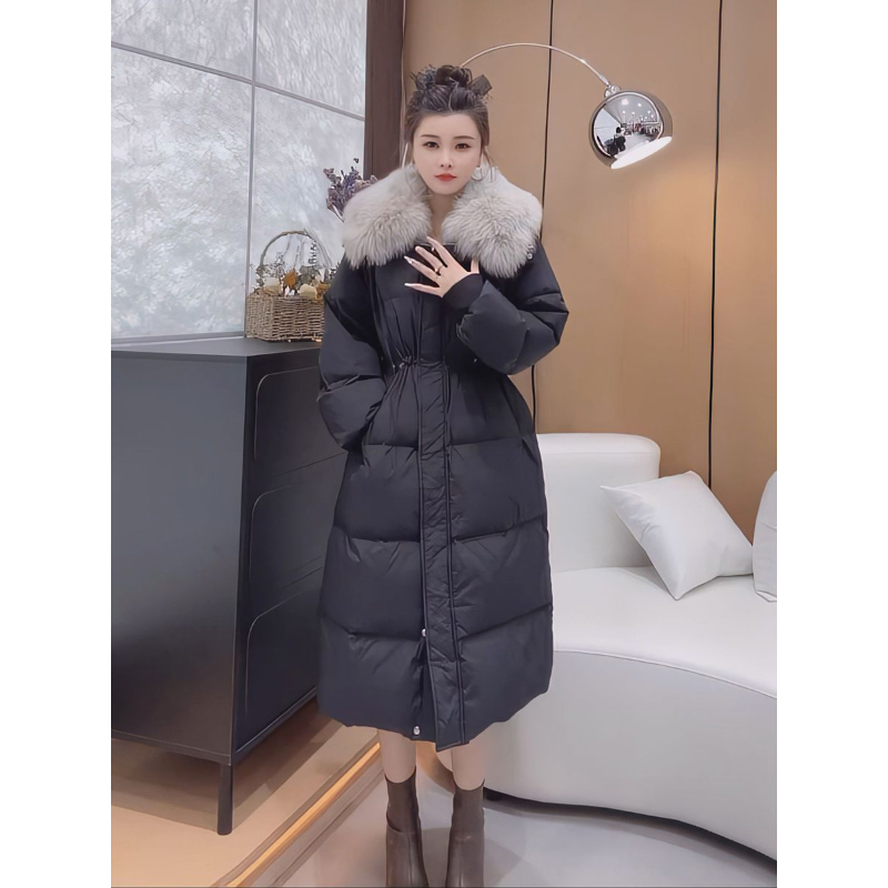 欧货气质大毛领中长款过膝加厚保暖收腰显瘦小个子棉服外套女棉袄