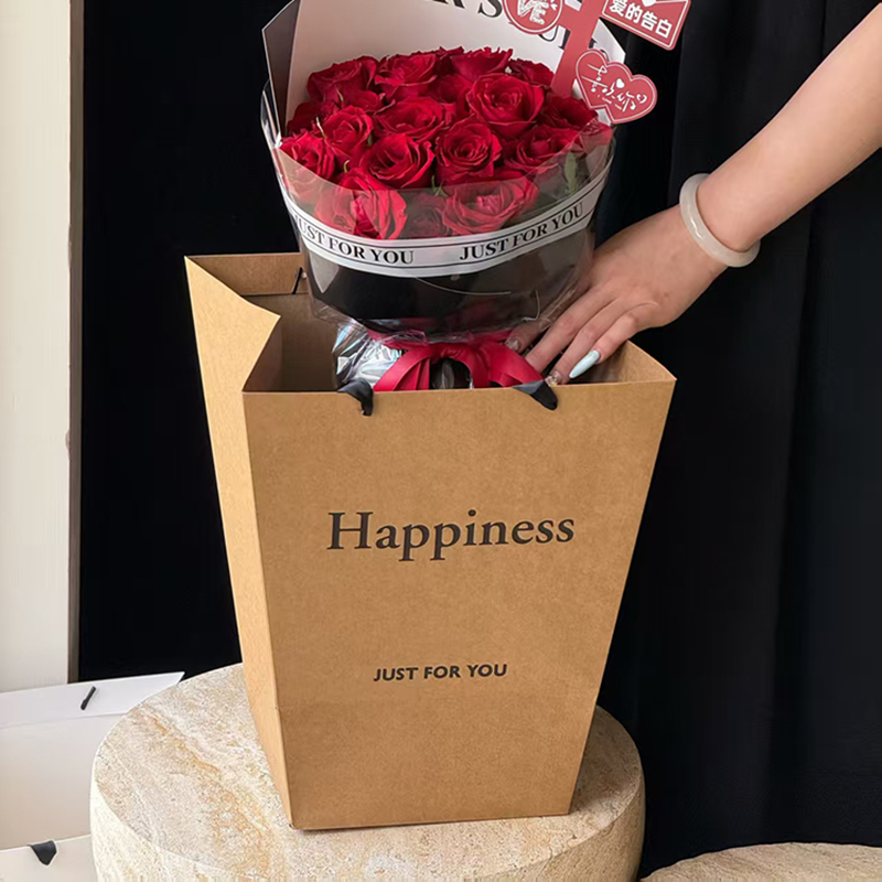 新款信封T形简约风鲜花手提袋 不易变形加长手提绳好配送手提袋